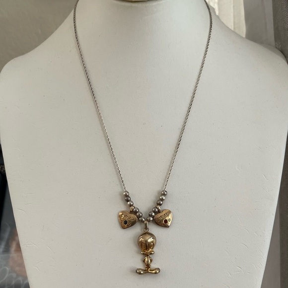 Rare Tweety bird & “TWUV YOU” gold plated sterling silver charm pendant & chain - Picture 4 of 6